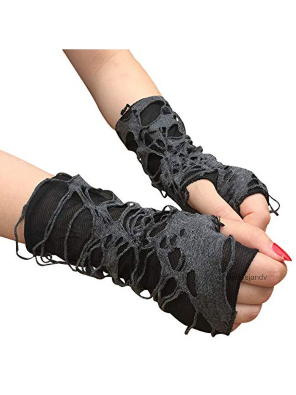 Women's Punk Fingerless Ripped Gloves Gothic Grunge Arm Warmers